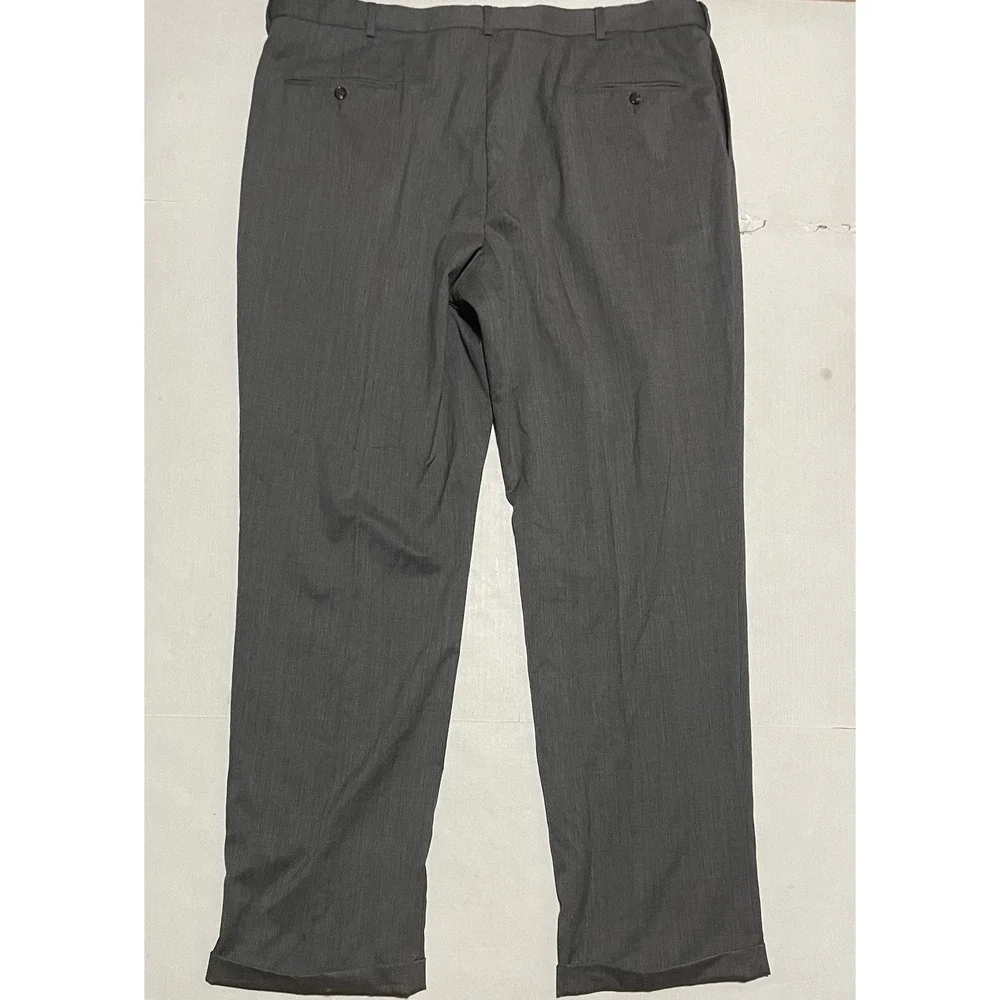 Hart Schaffner Marx Mens Dress Pants GRAY 42 x 33 WOOL Cuffed Hem PLEATED Casual
